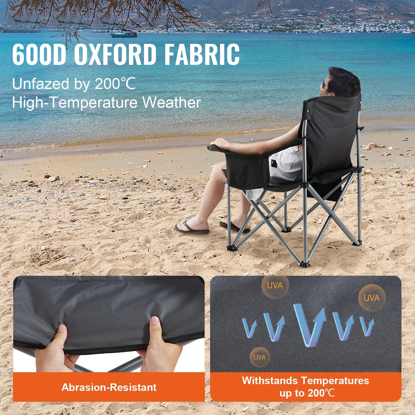VEVOR Camping Folding Chair Quad Lumbar Back Support With Pockets