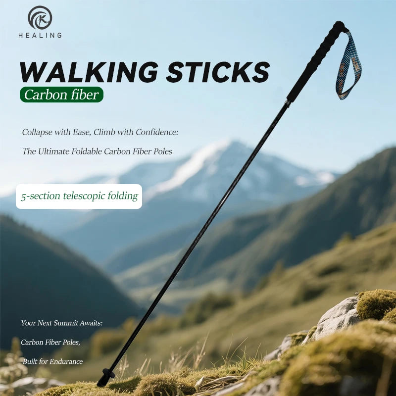 OKHEALING Lightweight T800 Carbon Fiber Hiking Trekking Poles Collapsible