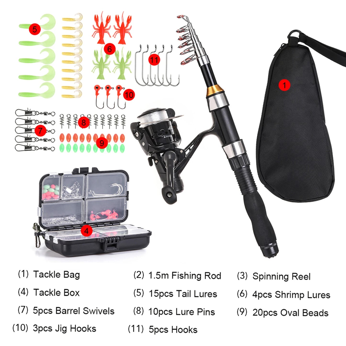 Telescopic Fishing Rod Reel Combo Full Kit With Spinning Lures