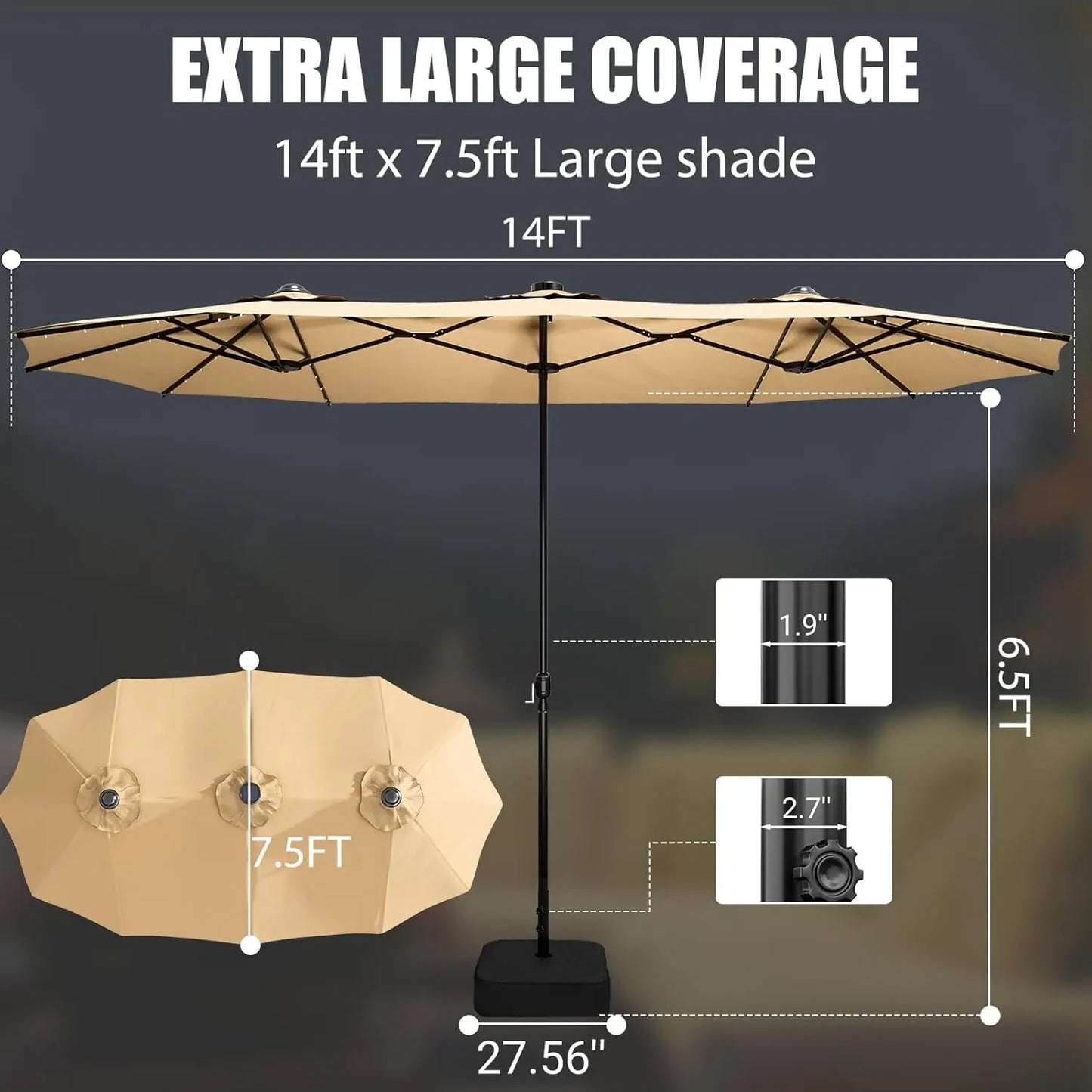 Double-Sided Patio Umbrella With Base Included For Outdoor Use