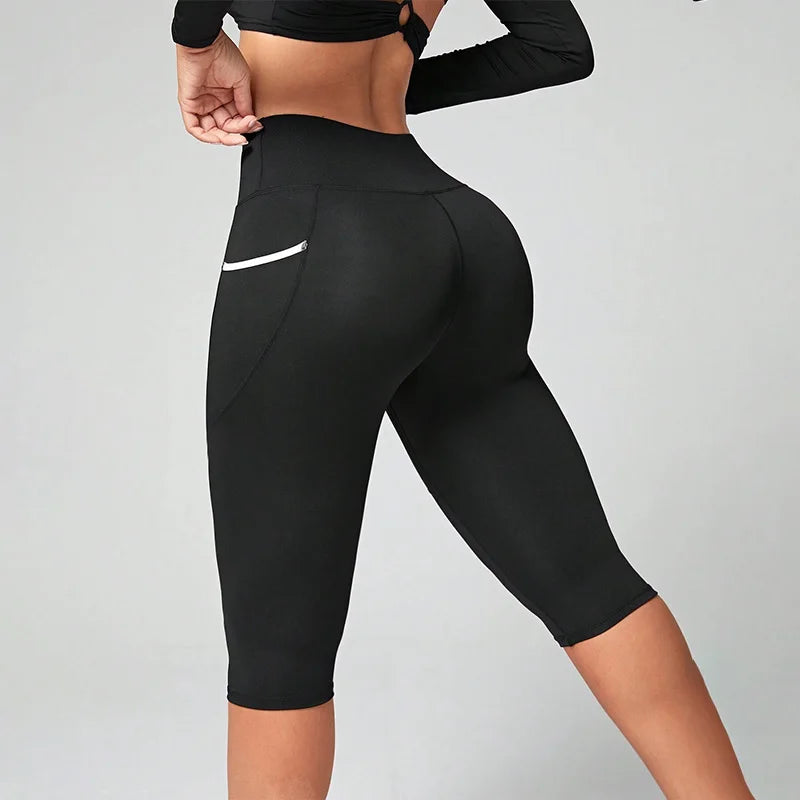 High Waist Yoga Capri Leggings With Pockets Tummy Control