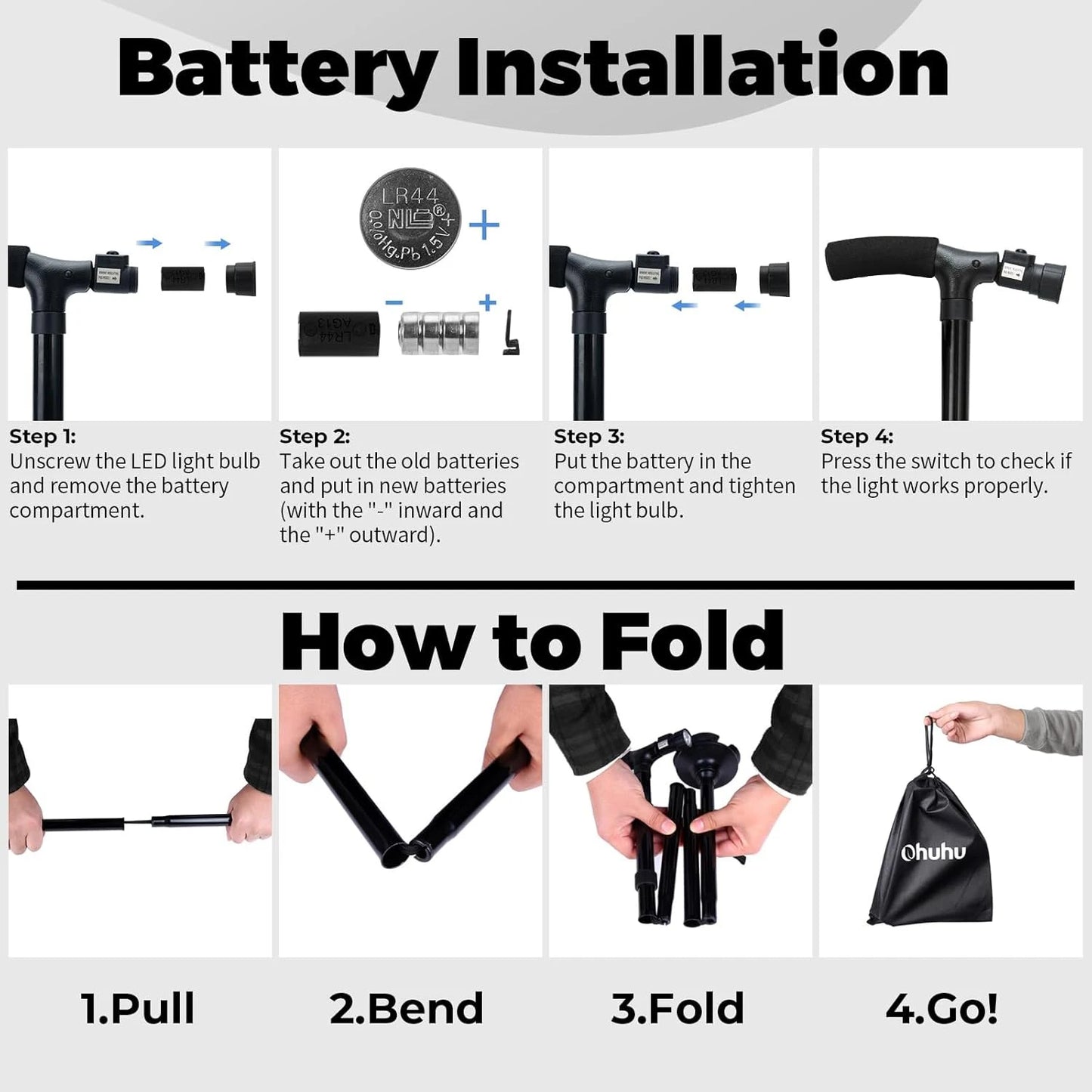 LED Light Folding Walking Cane For Seniors And Adults