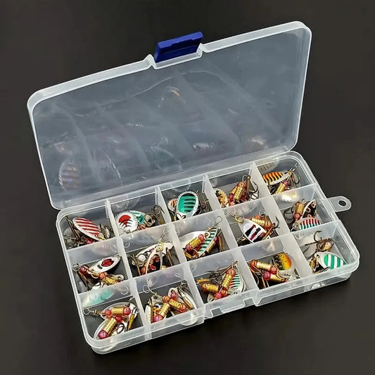 JOCESTYLE 30pcs Metal Spoon Spinner Lure With Treble Hooks