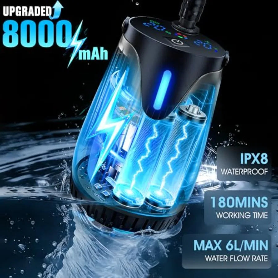 Portable Camping Shower With 8000mAh Battery Pump Foldable Bucket