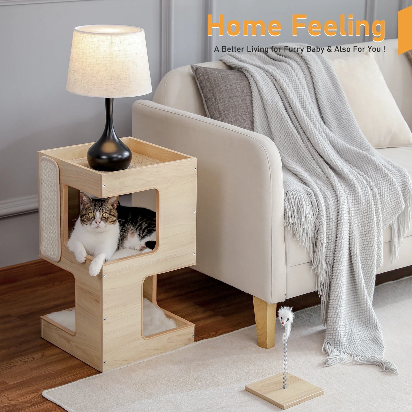 PAWZ Road Wood Cat Condo Tower With Scratching Pad Furniture