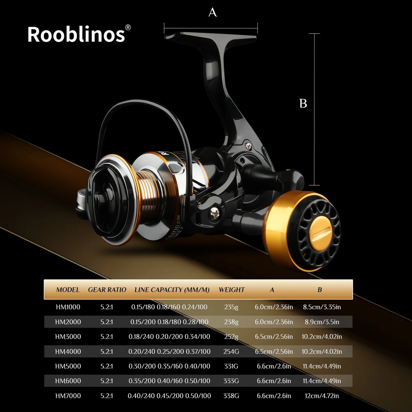 Rooblinos HM Spinning Reel Fishing 12BB Metal Spool Gear Ratio