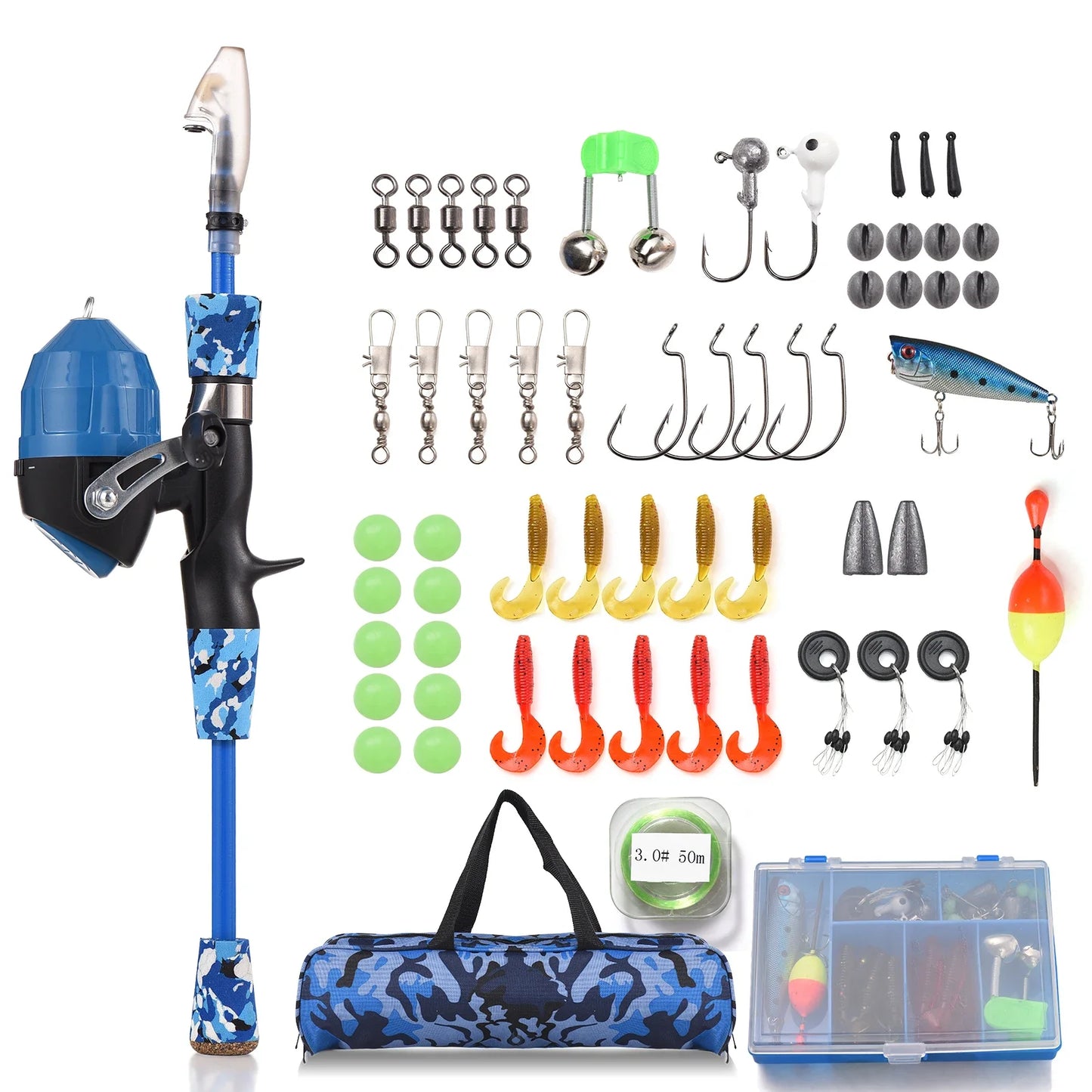 Kids Telescopic Fishing Rod And Reel Combo Full Kit With Spincast