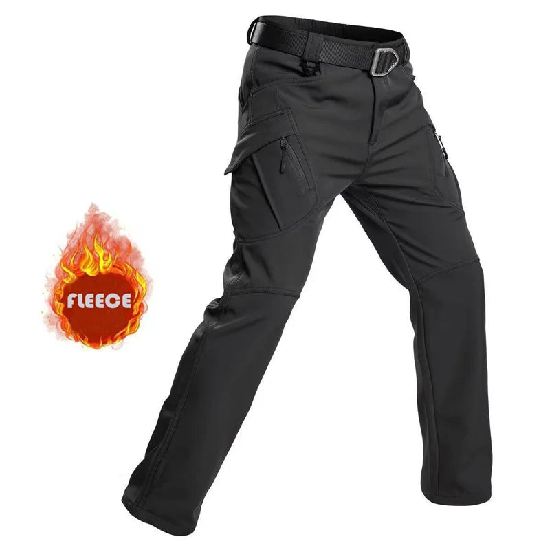 NONECN Men Winter Fleece Waterproof Cargo Pants For Outdoors