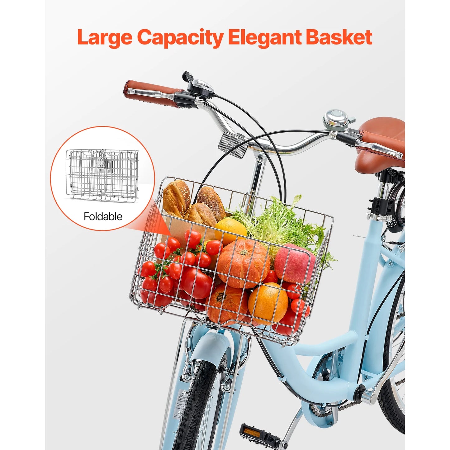 VEVOR Beach Cruiser Bike With Basket And Rear Rack Adjustable Seat