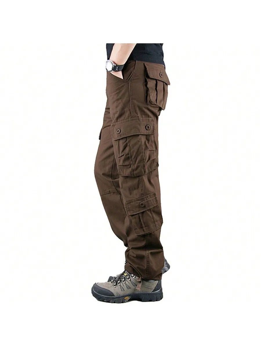 Men's 100% Cotton 8-Pocket Cargo Pants For Outdoor Hiking Travel