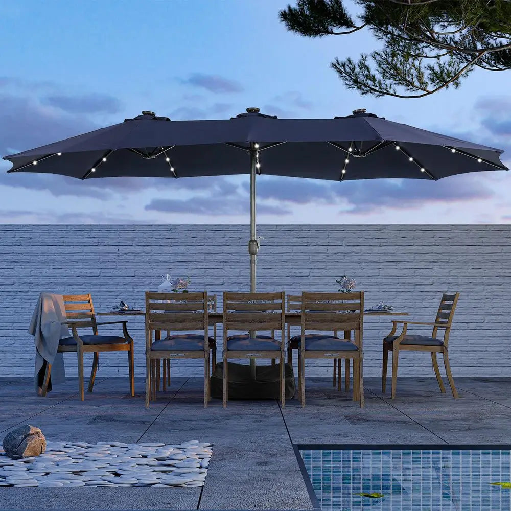 Double-Sided Patio Umbrella With Solar RGB LED Lights