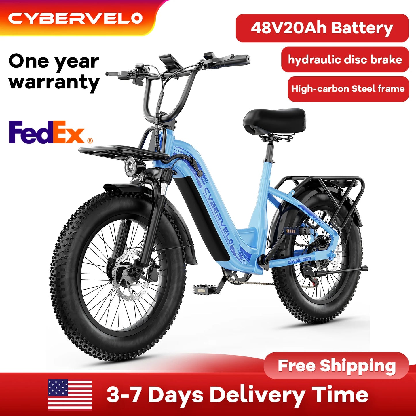 CYBERVELO EK8 1000W Fat Tire Electric Bike With Removable Battery