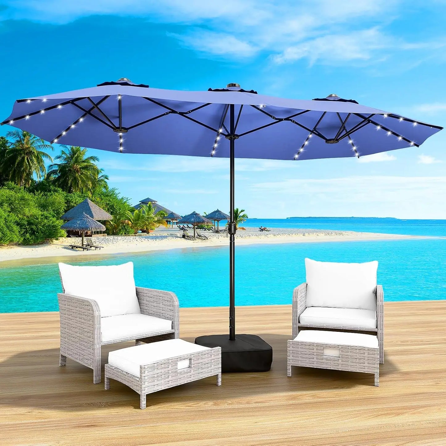 Double-Sided Patio Umbrella With Base Included For Outdoor Use