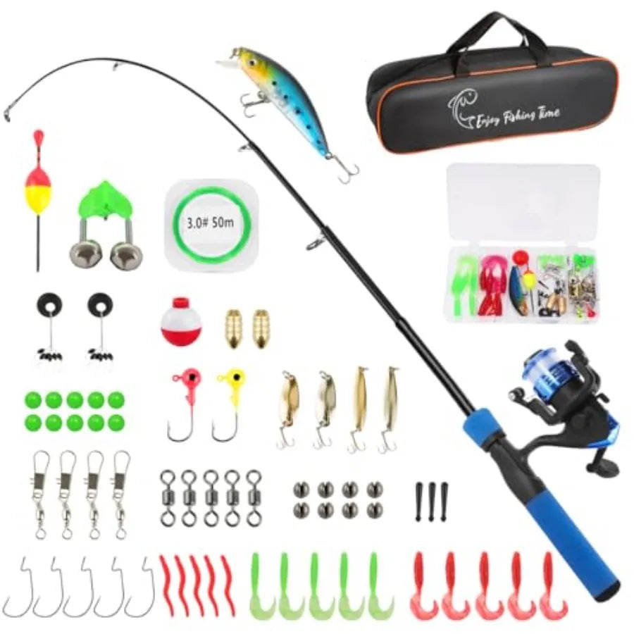 Beginner Telescopic Fishing Pole Kit With Spincast Reel Tackle Box