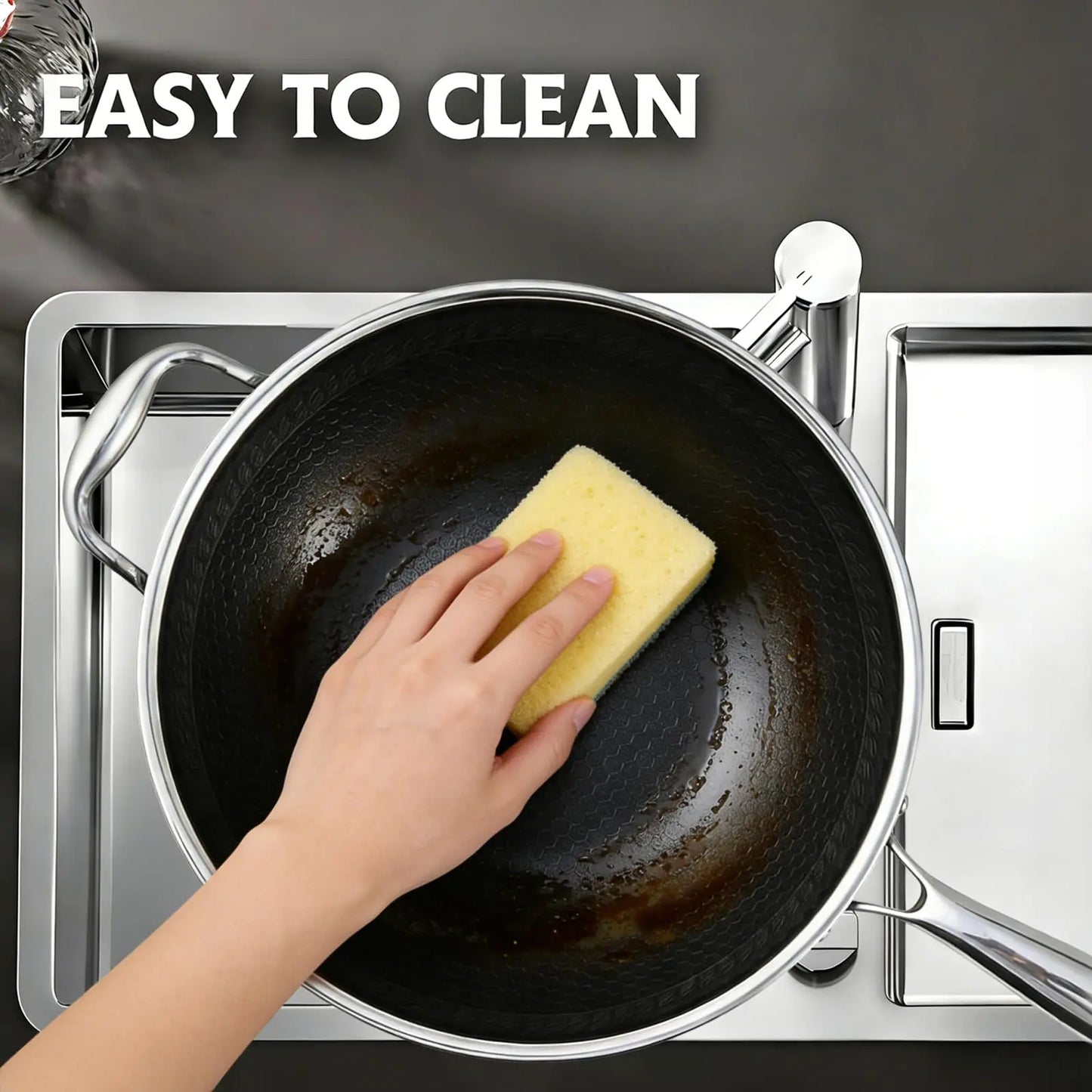 HiMISS Stainless Steel Wok Pan With Lid