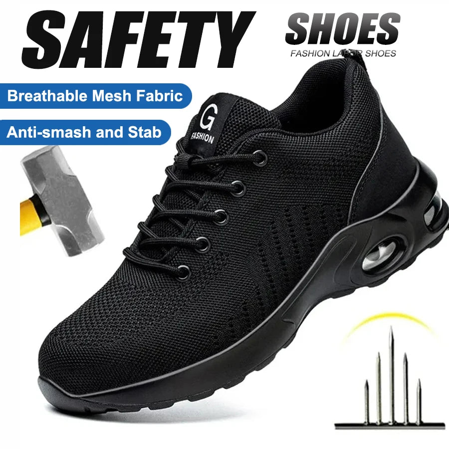 Men's Steel Toe Work Boots Breathable Lightweight Safety Shoes