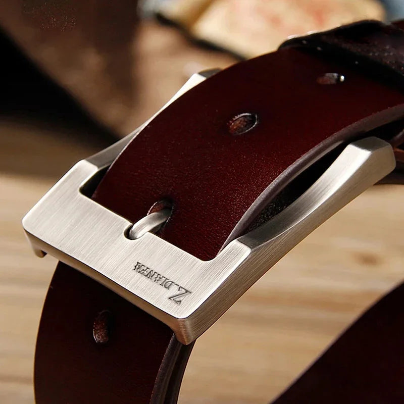 Genuine Leather Belt With Metal Buckle Cowhide Casual Style