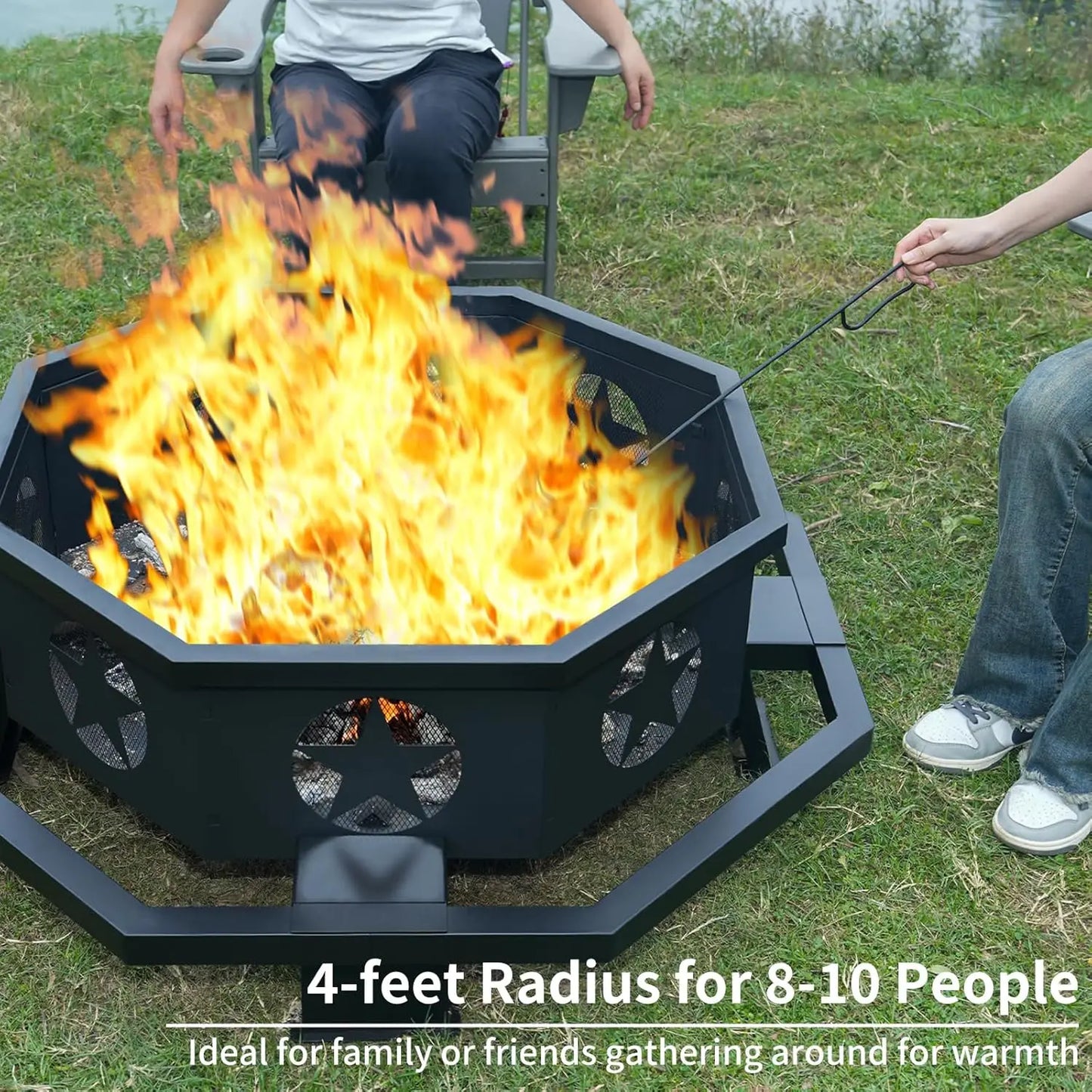 Outdoor Octagonal Wood Burning Fire Pit Powder Coated Heavy Duty