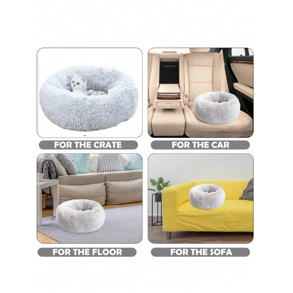 Dog Plush Round Bed Breathable Padded Comfort For Pets Cats