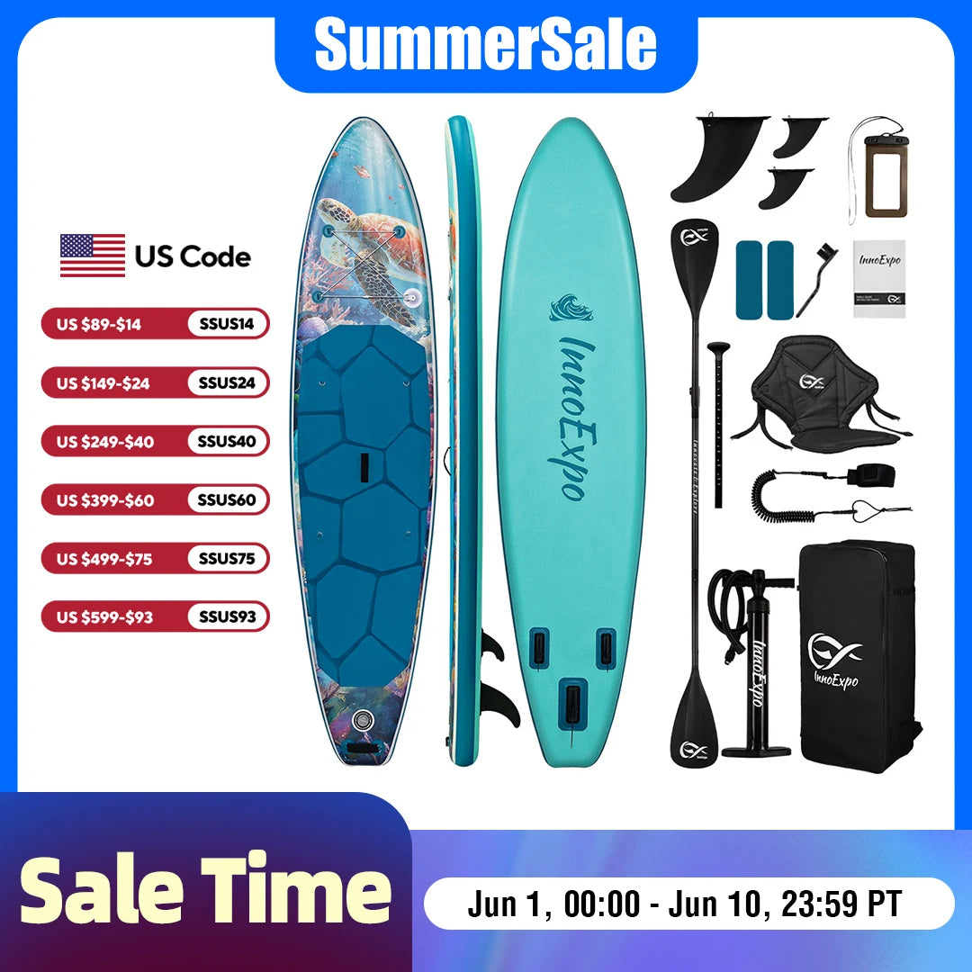InnoExpo Inflatable Stand Up Paddle Board With Non-Slip Deck And Accessories