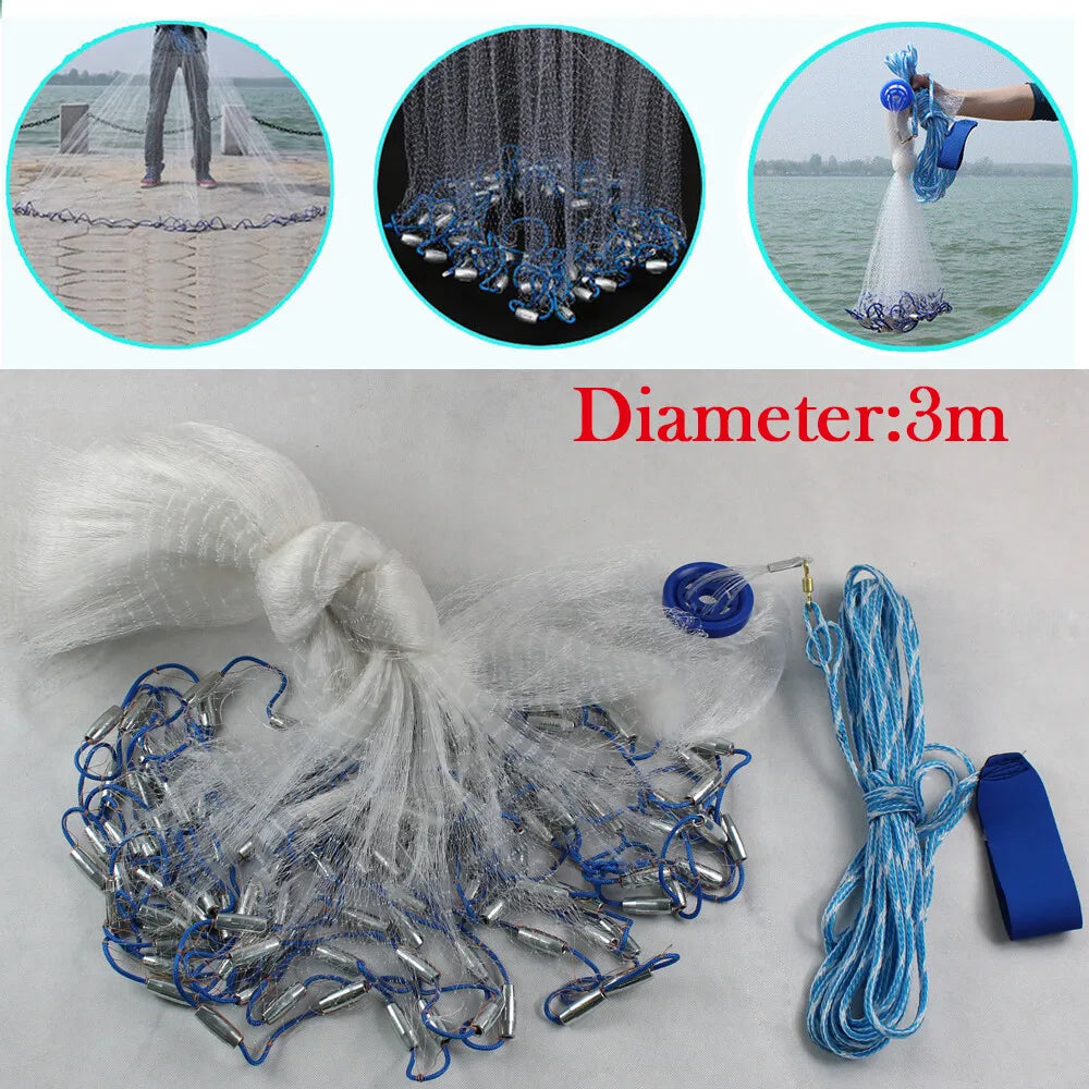 Bymaocar Saltwater Hand Cast Fishing Net With Sinker