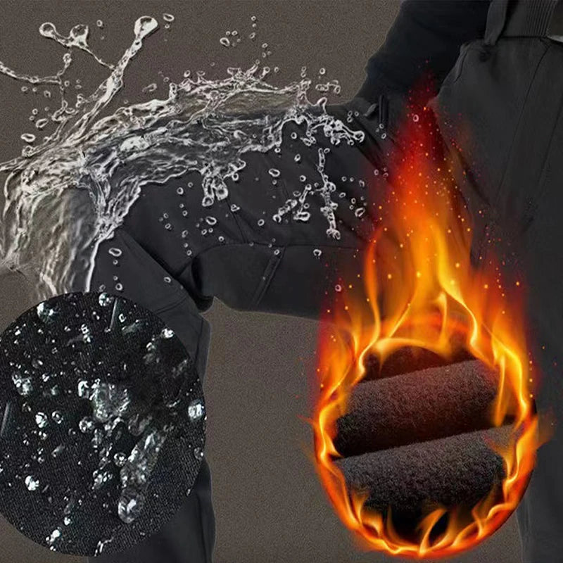 NONECN Men Winter Fleece Waterproof Cargo Pants For Outdoors