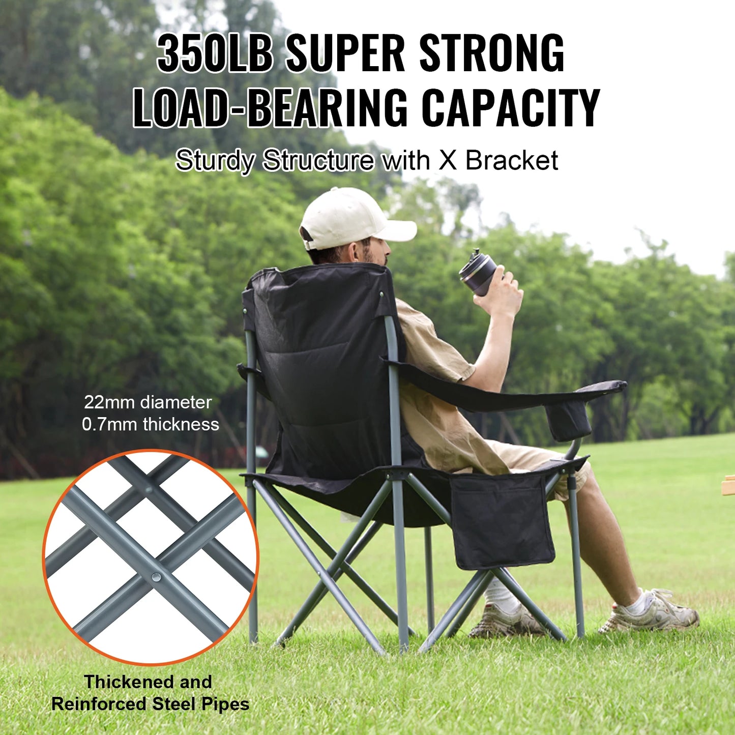 VEVOR Camping Folding Chair Quad Lumbar Back Support With Pockets