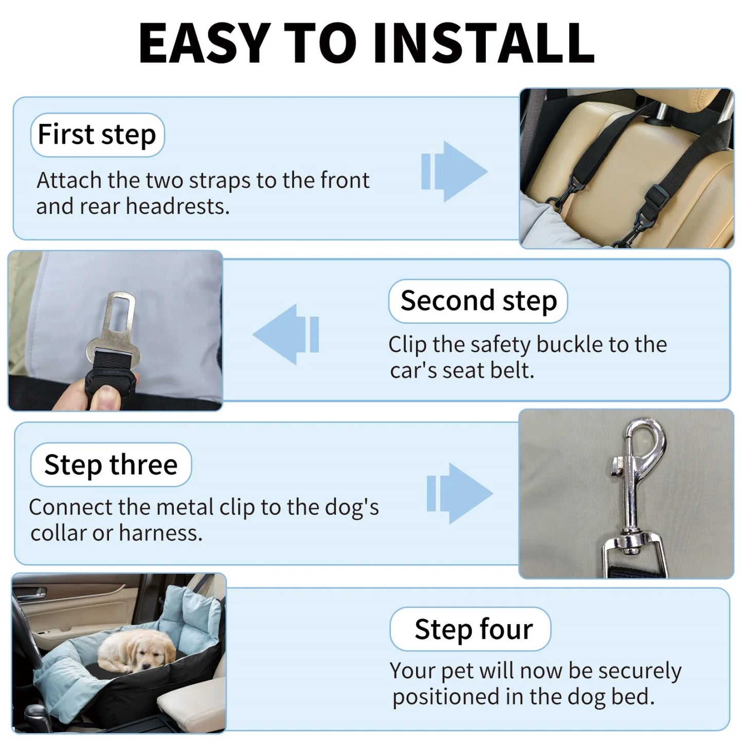 BINGOPAW Dog Car Seat For Small Dogs Washable Safety Belt