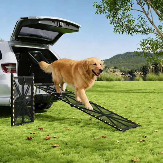 DishyKooker Folding Dog Ramp Heavy Duty Steel 300lb Capacity