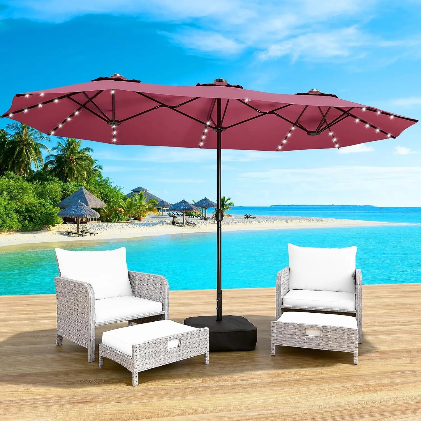 Double-Sided Patio Umbrella With Base Included For Outdoor Use