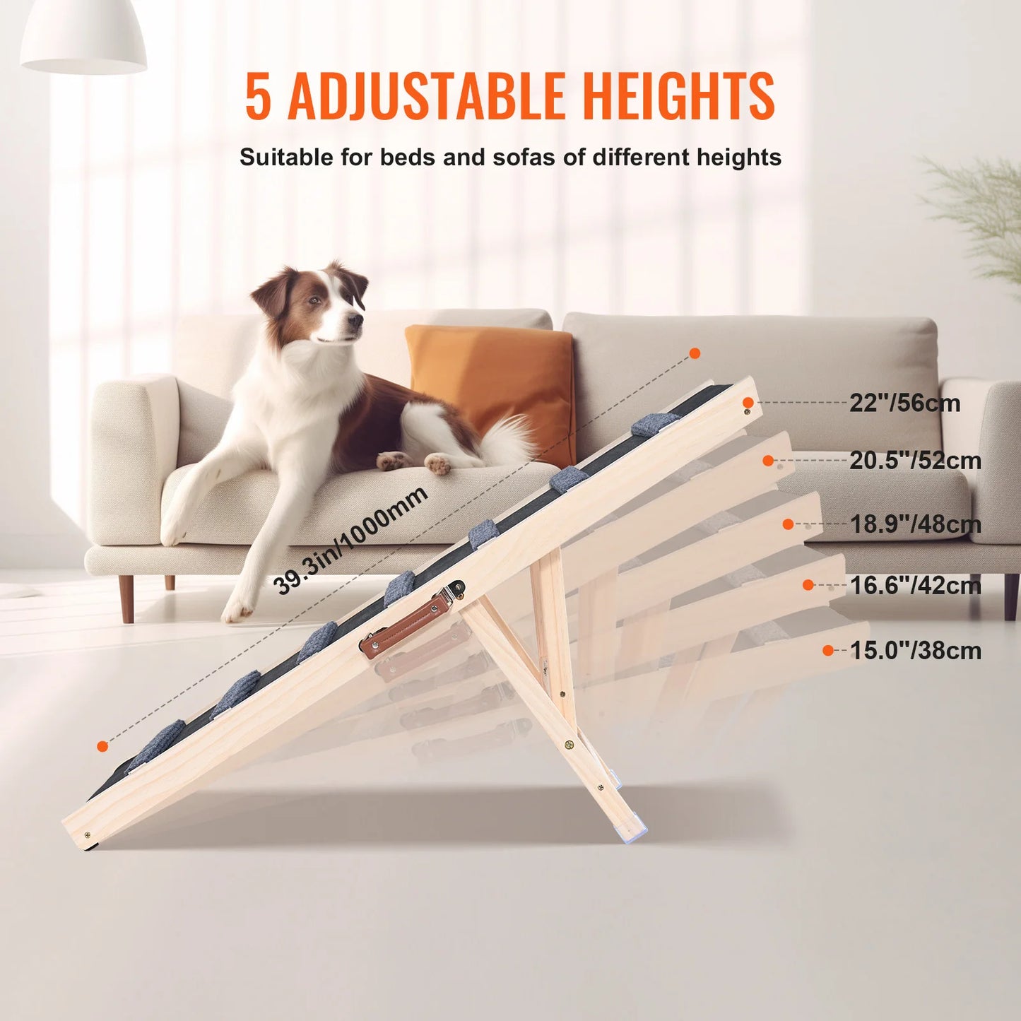 SucceBuy Folding Dog Ramp Anti Slip Wood Pet Stair For Sofa Car Bed