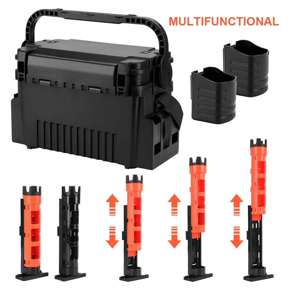 Shunmaii 2 Tier Fishing Tackle Box With Cup And Rod Holder