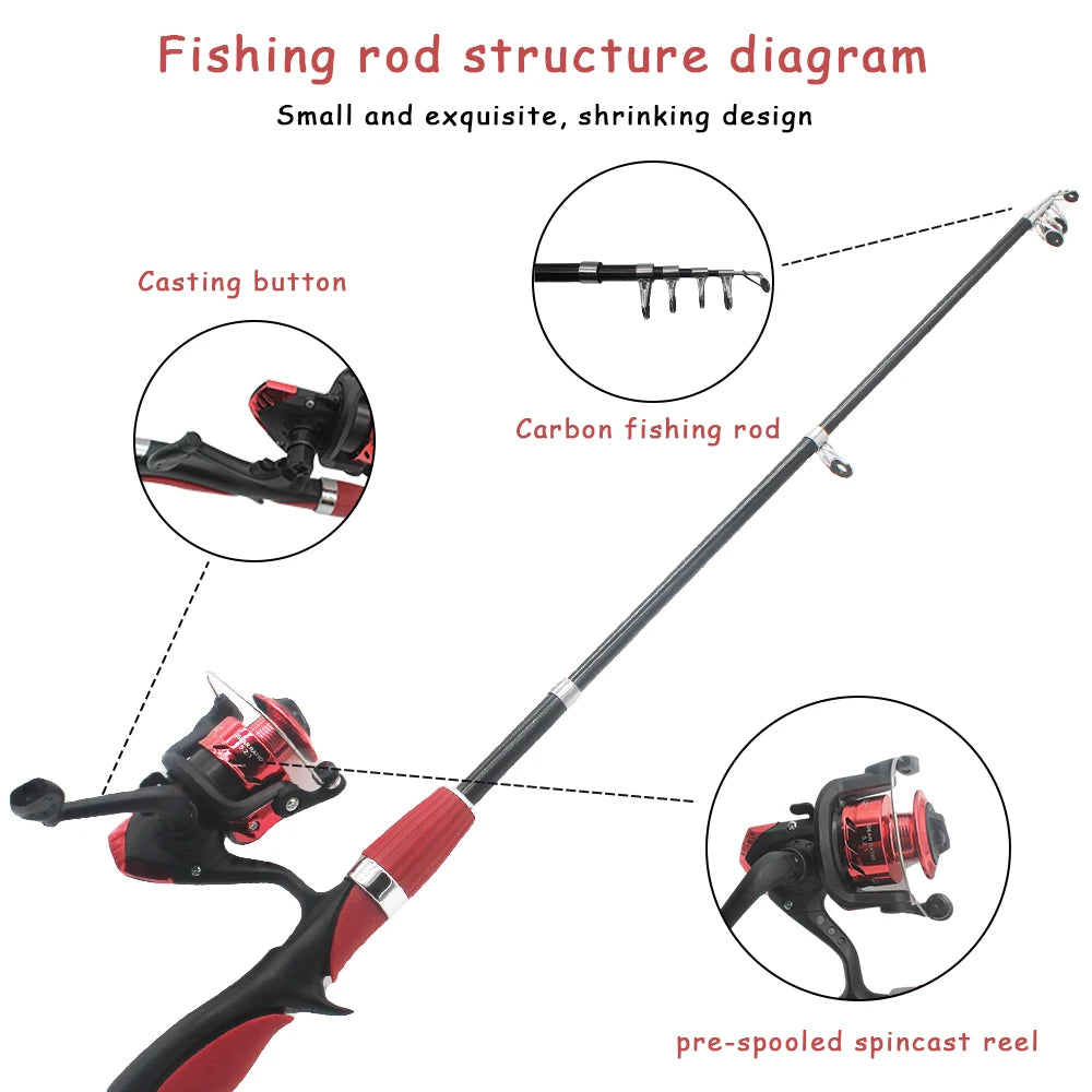 Kids Telescopic Fishing Rod Set With Spinning Reel And Lures