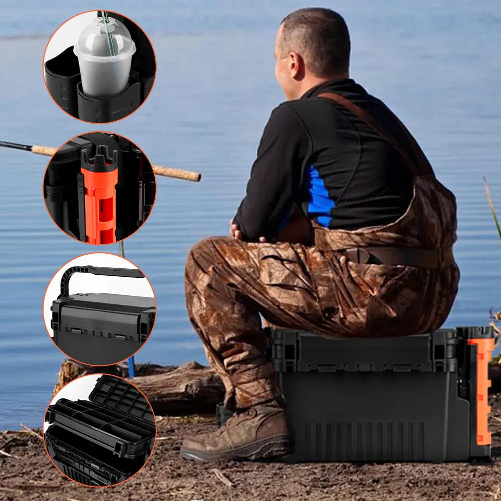 Shunmaii 2 Tier Fishing Tackle Box With Cup And Rod Holder