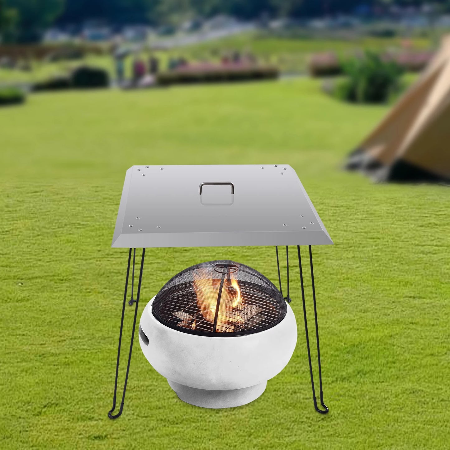 Foldable Stainless Steel Fire Pit Heat Deflector With Carrying Handle