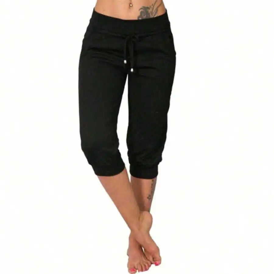 Women's Cotton Linen Drawstring Capri Pants Loose Casual Summer