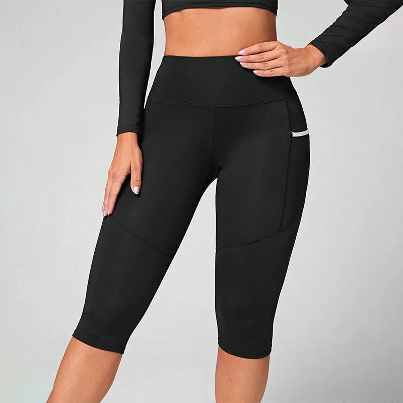 High Waist Yoga Capri Leggings With Pockets Tummy Control