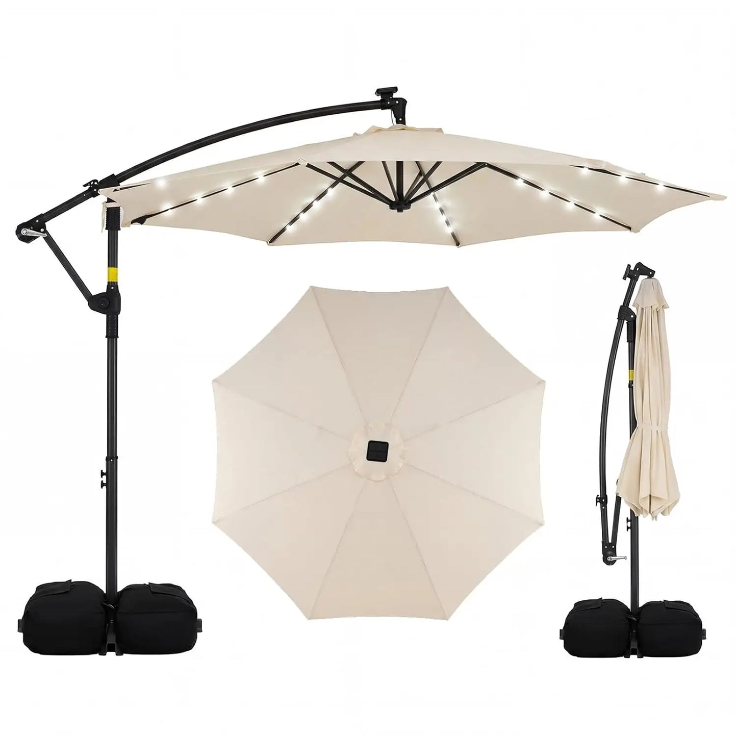 Solar Patio Offset Cantilever Umbrella With Base And LED Lights