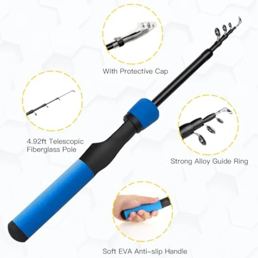 Beginner Telescopic Fishing Pole Kit With Spincast Reel Tackle Box