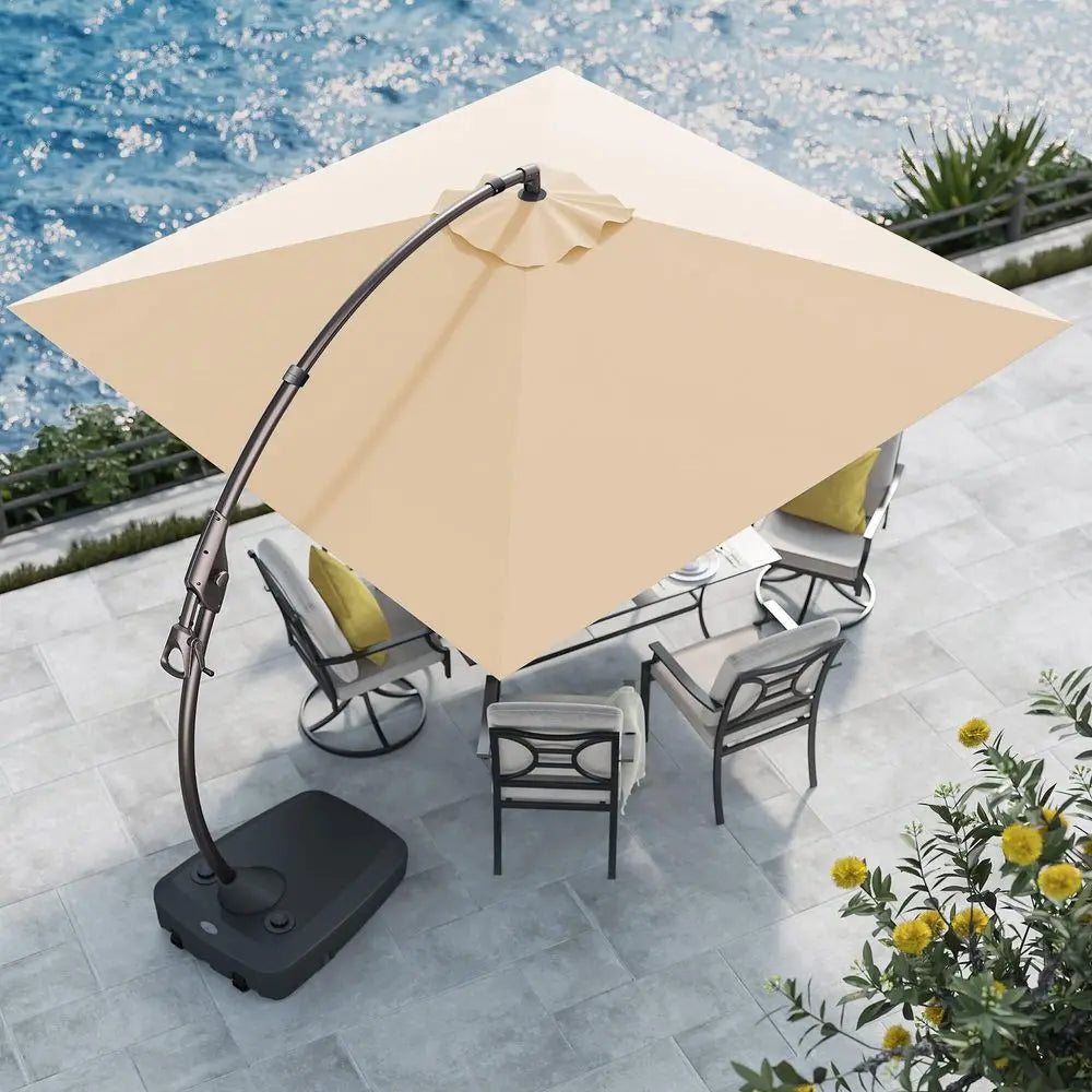 Cantilever Patio Umbrella With Base And Led Lights Outdoor