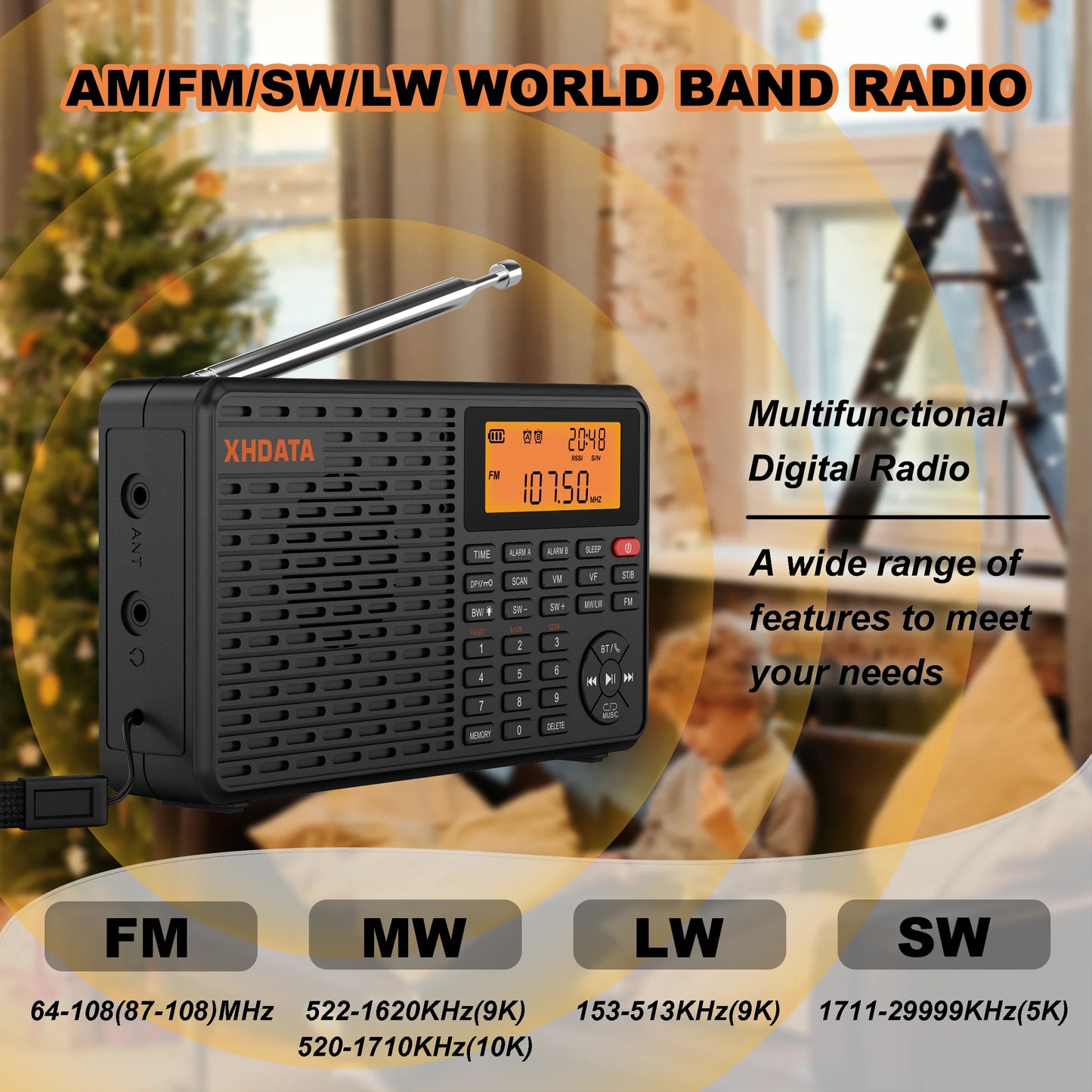 XHDATA D109 World Band Radio DSP AM FM SW Bluetooth