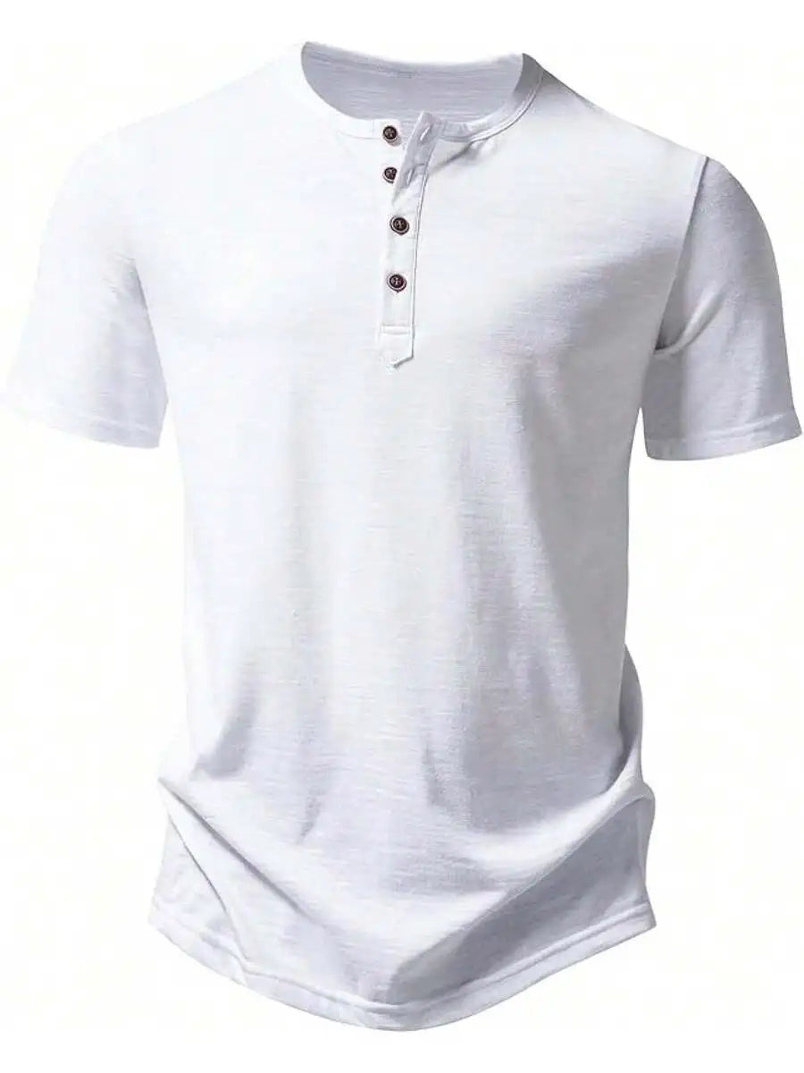 Mens Stretchy Short Sleeve Henley Tee Cotton Polyester Blend