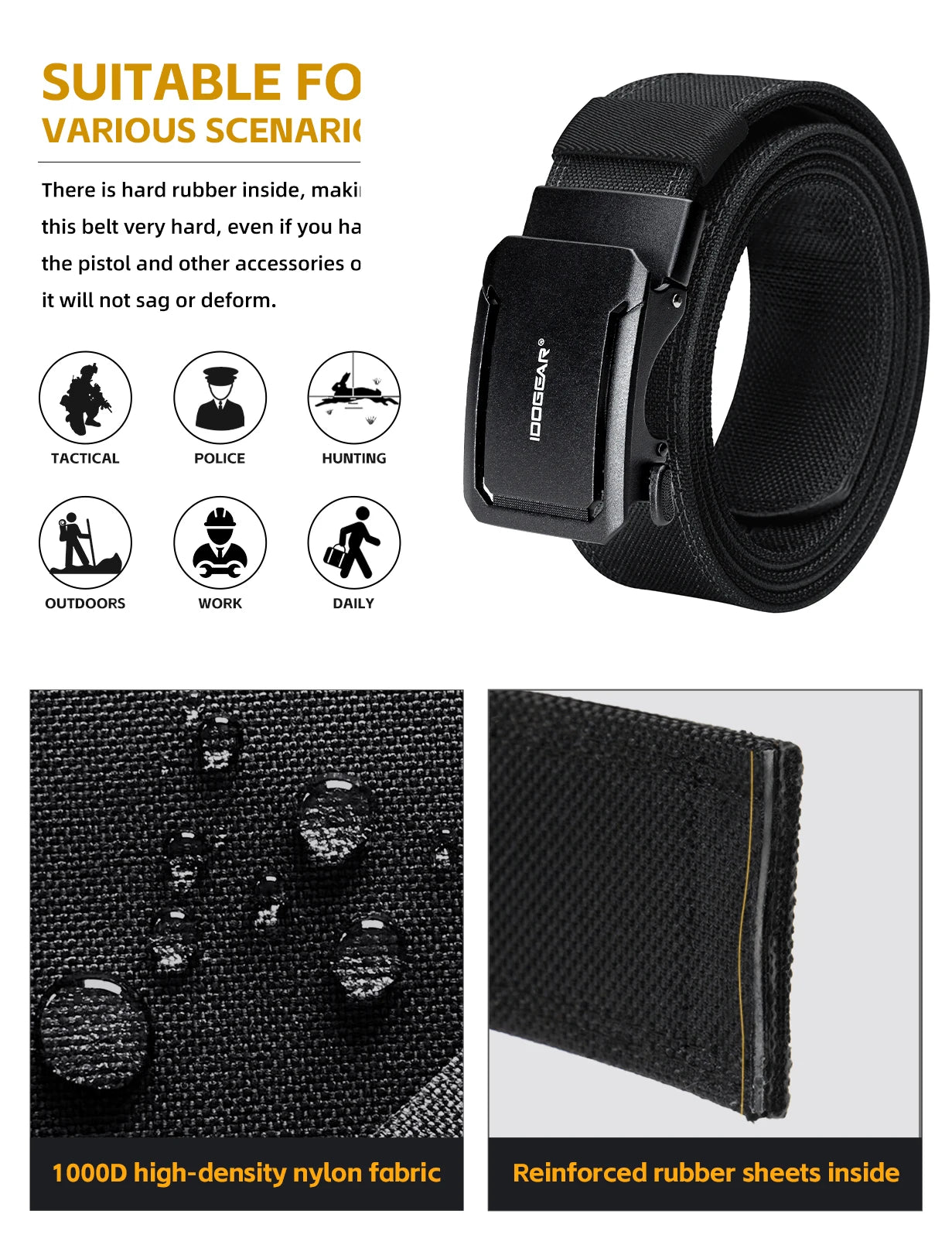 IDOGEAR Tactical Ratchet Belt for EDC and Duty Use