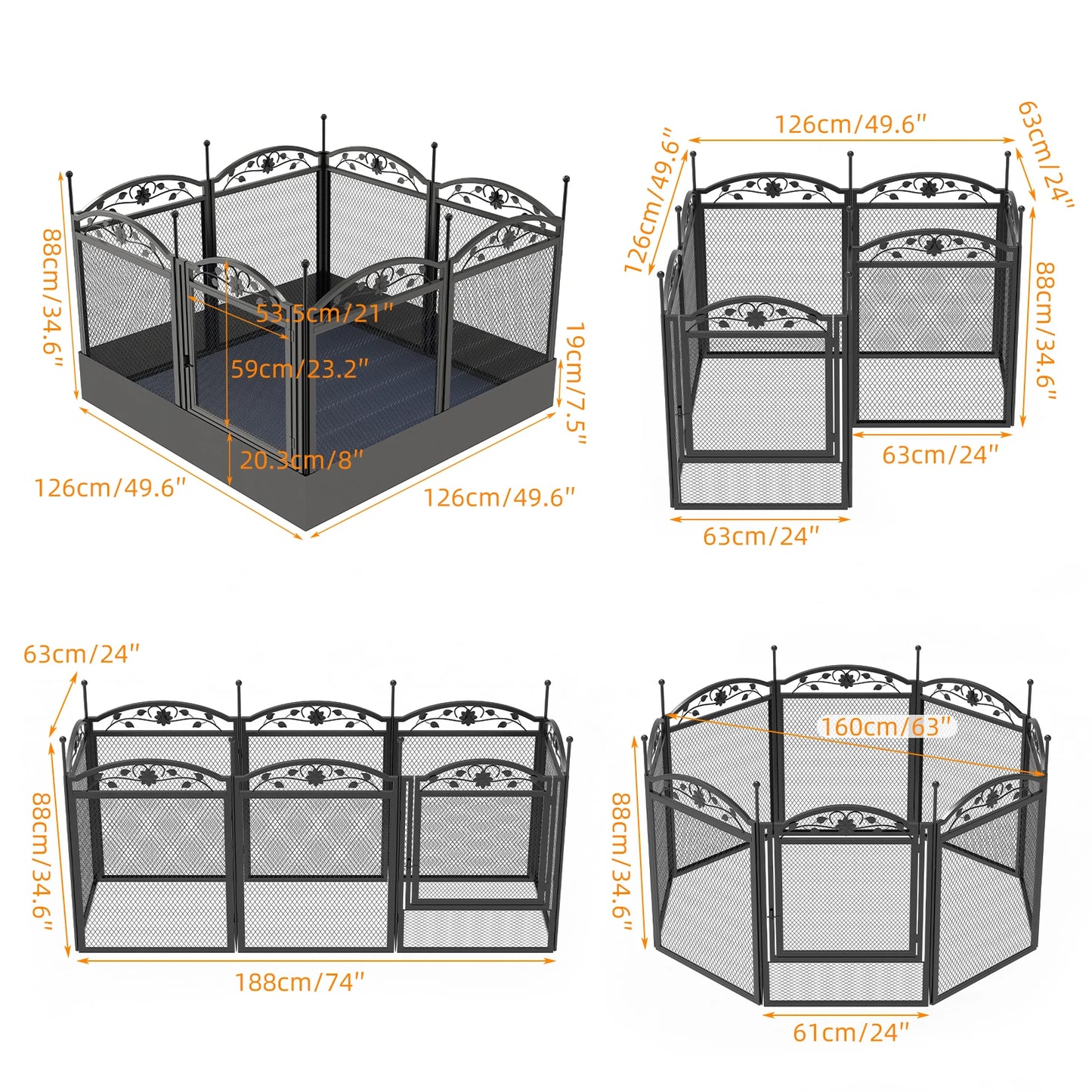 BINGOPAW 8 Panel Heavy Duty Iron Dog Playpen For Indoor Outdoor Use
