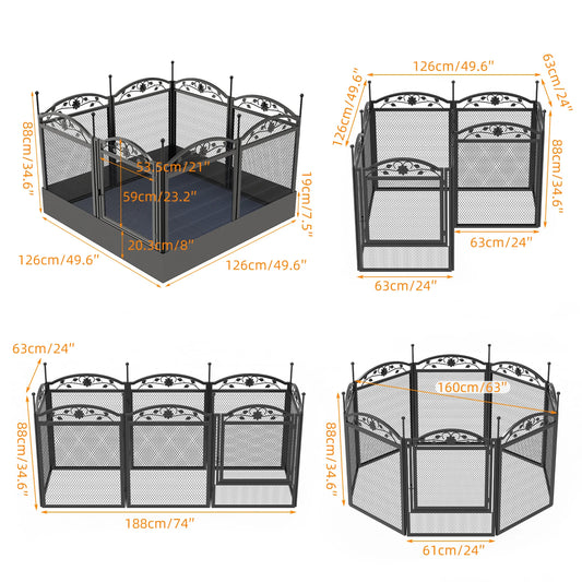 BINGOPAW 8 Panel Heavy Duty Iron Dog Playpen For Indoor Outdoor Use