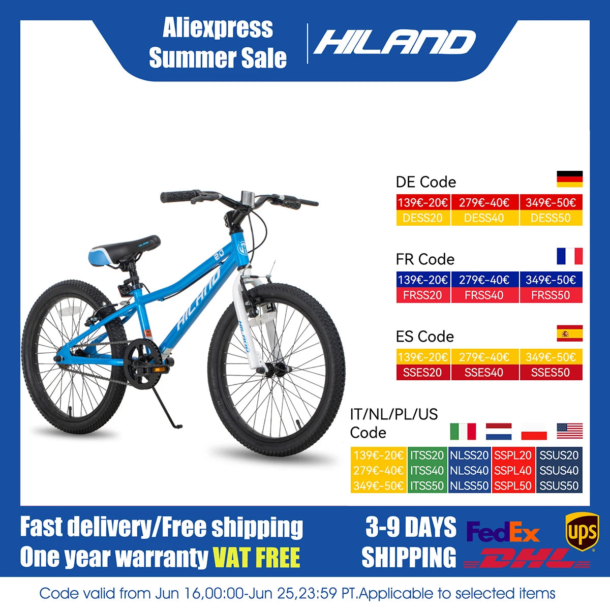 Hiland Kids Mountain Bike Dual Handbrakes Kickstand