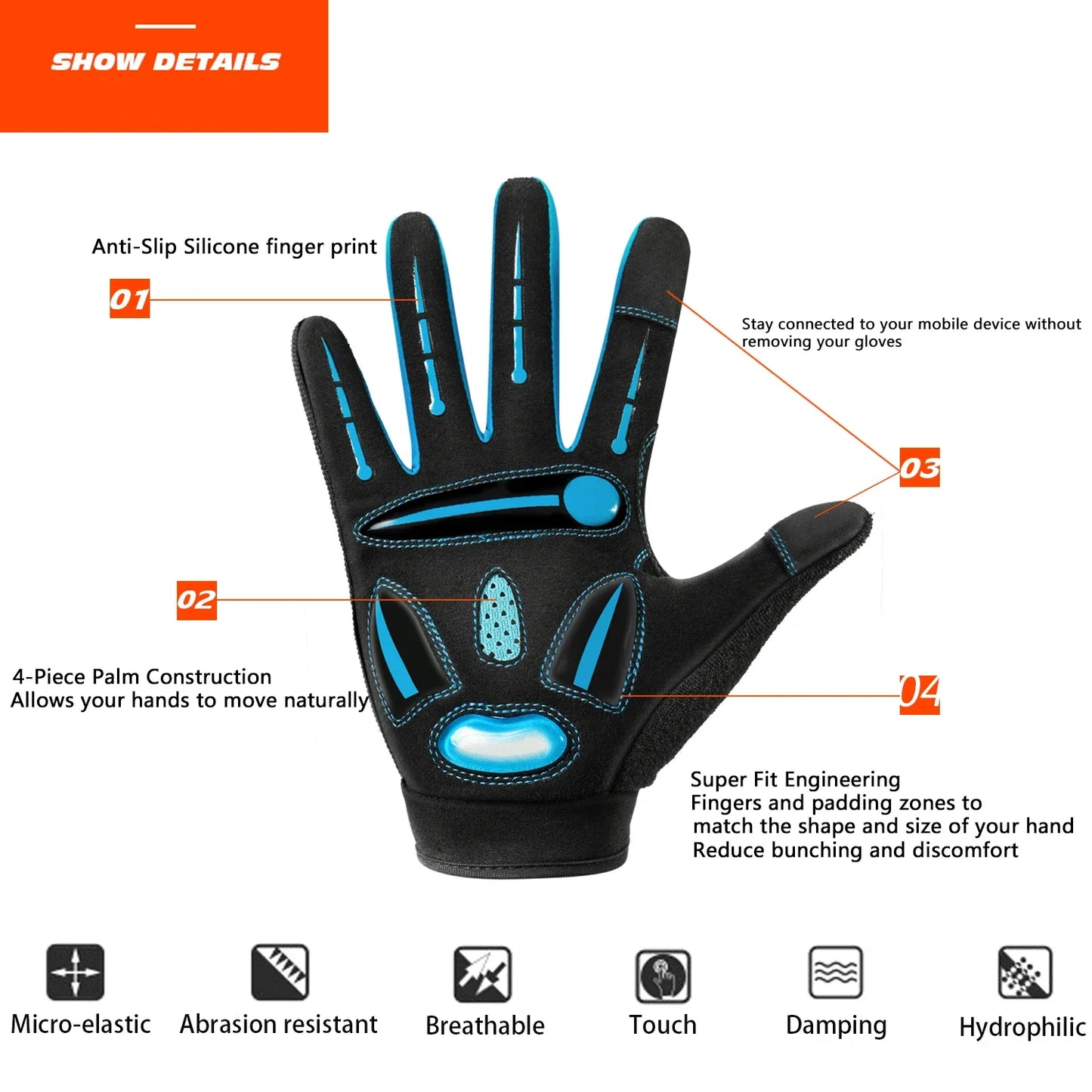 MOREOK Racing Gloves Motocross Breathable Non Slip MTB Cycling Touch Screen