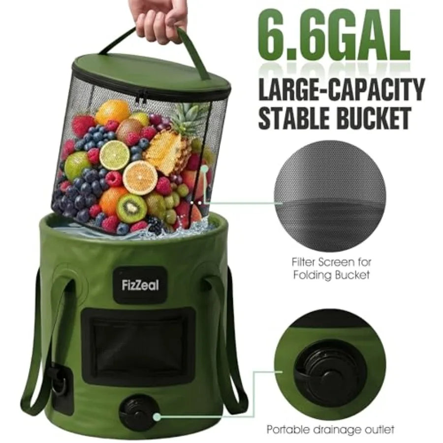 Portable Camping Shower With 8000mAh Battery Pump Foldable Bucket
