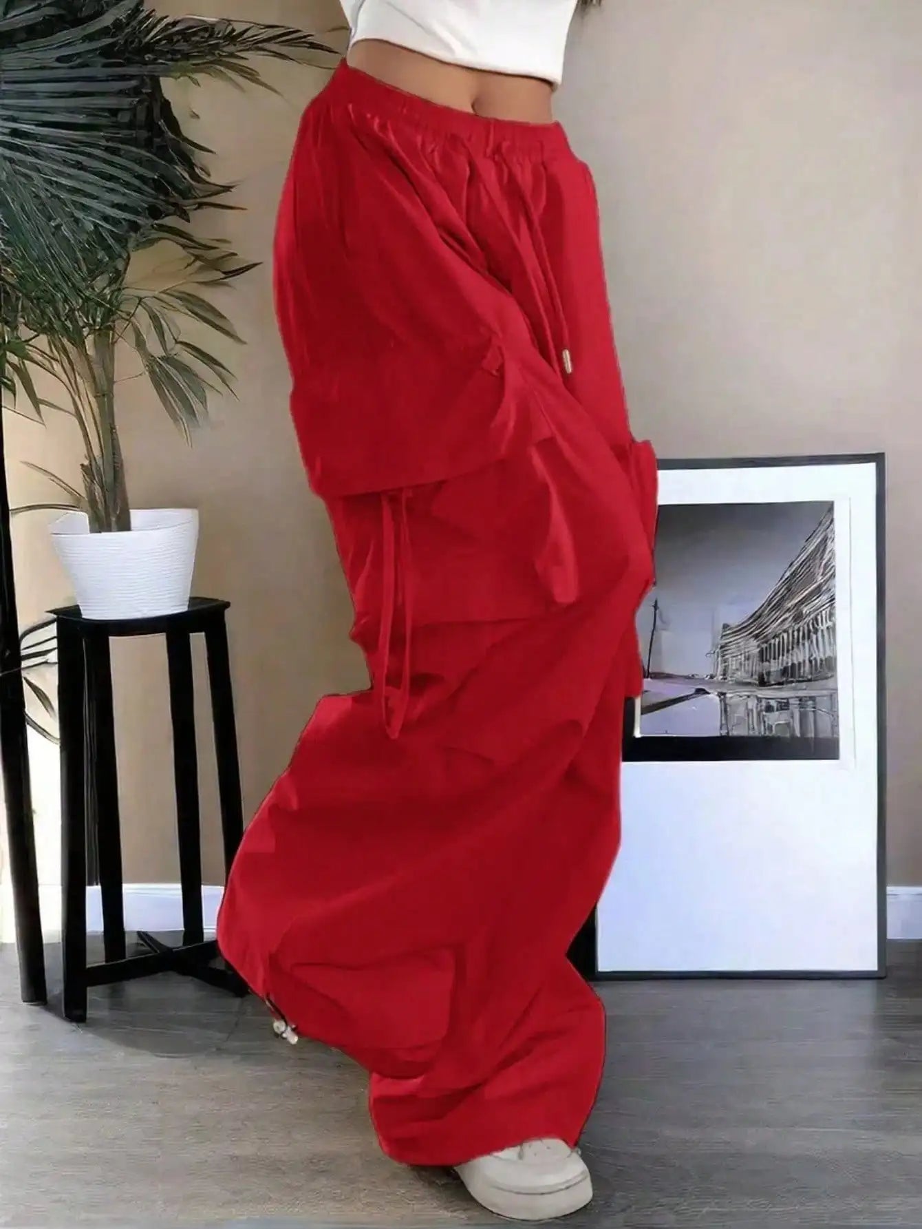 Loose Fit Cargo Pants With Drawstring Pockets For Casual Streetwear