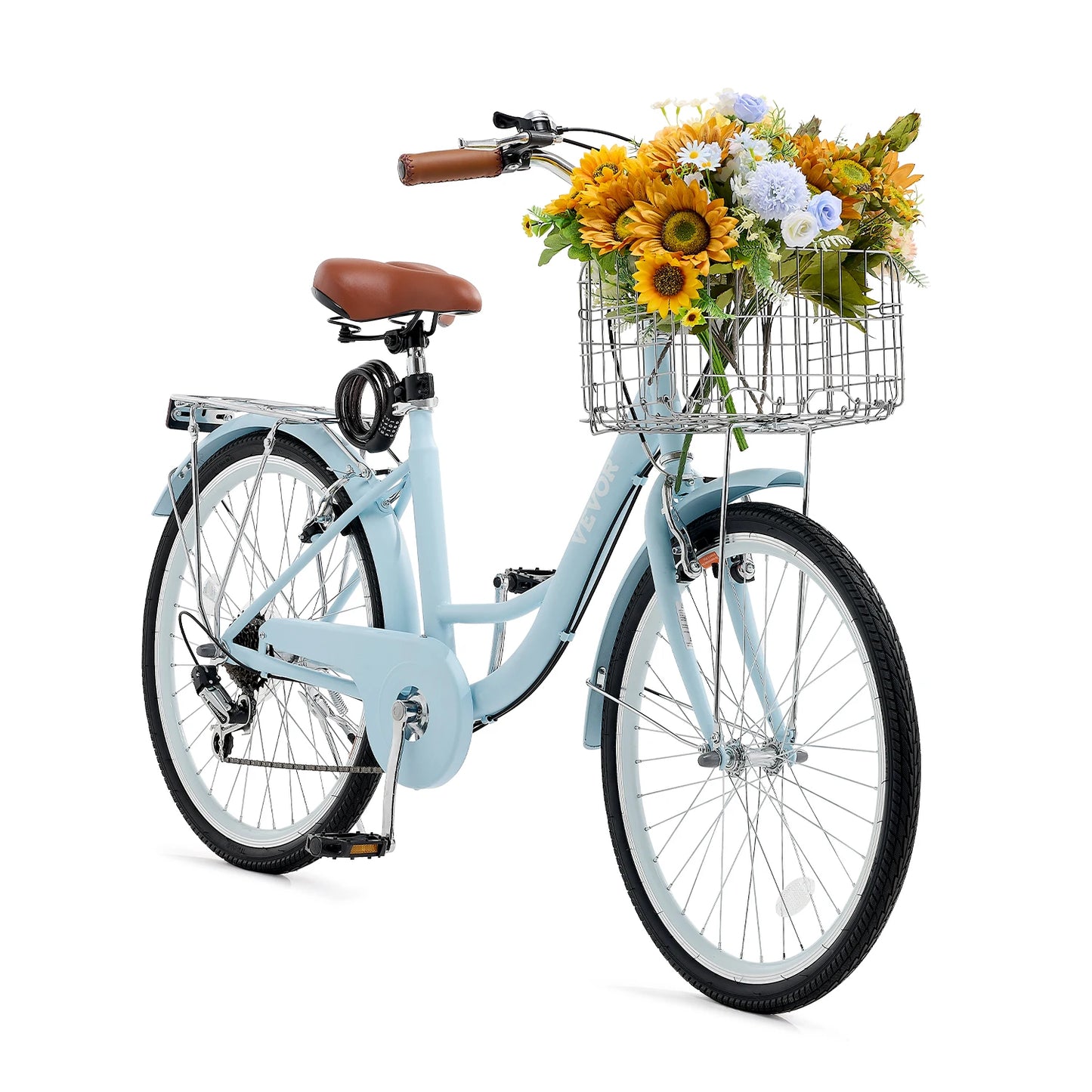 VEVOR Beach Cruiser Bike With Basket And Rear Rack Adjustable Seat